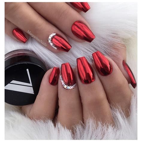 red chrome ombre nails|chrome nails with rhinestones.